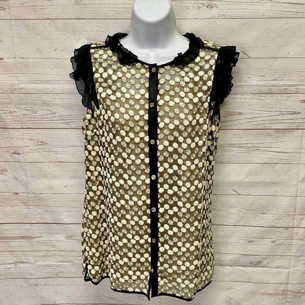 Tory Burch Embroidered Sheer Ruffle Blouse with camisole